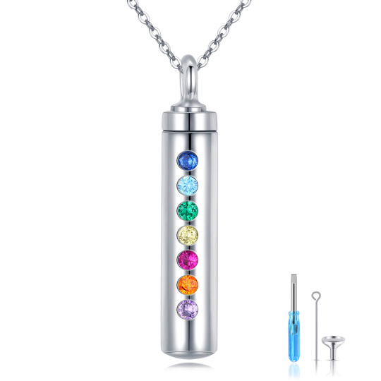 Sterling Silver Zircon Chakras Urn Necklace for Ashes