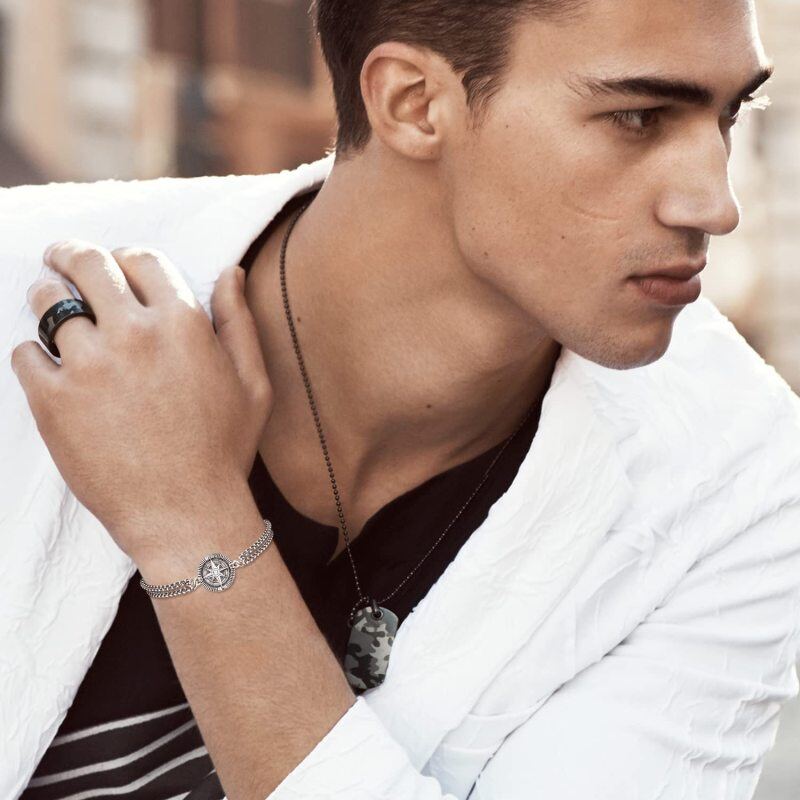 Bracciale con ciondolo a bussola in argento sterling e zirconi per uomo-2