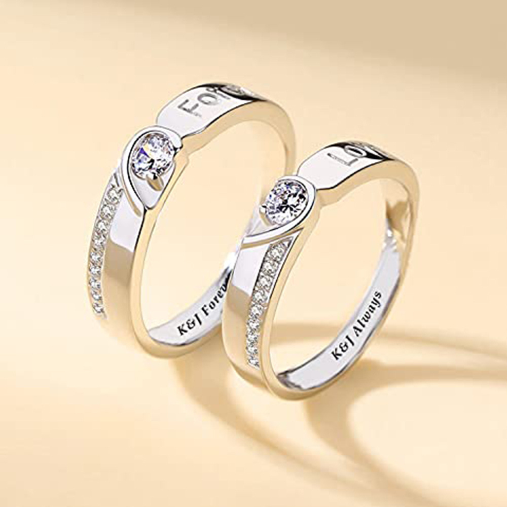 Sterling Silver Zircon Couple Ring-4