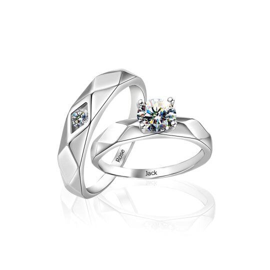 Sterling Silver Round Zircon Couple Rings For Women Best Friends