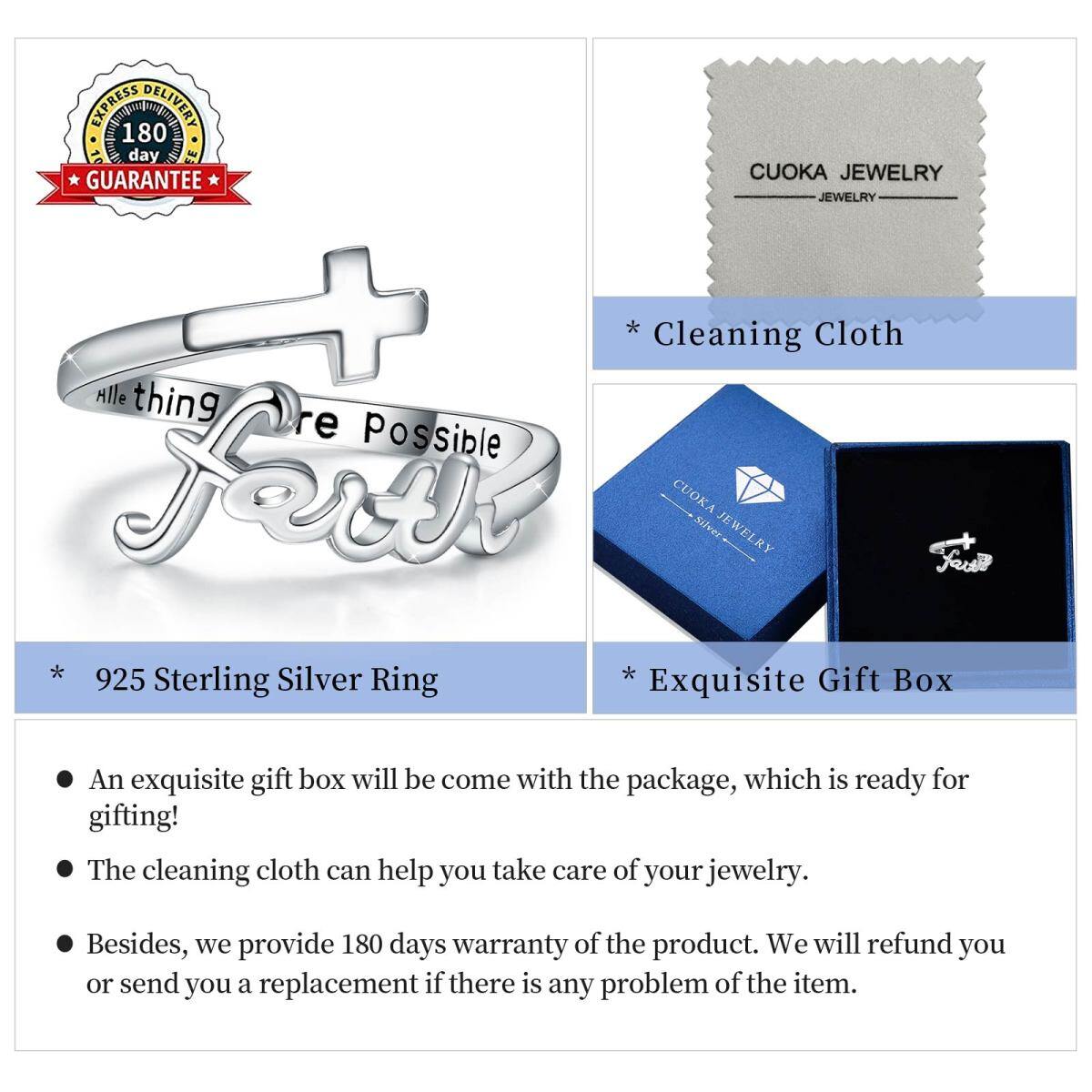 Sterling Silver Zircon Cross Open Ring-6