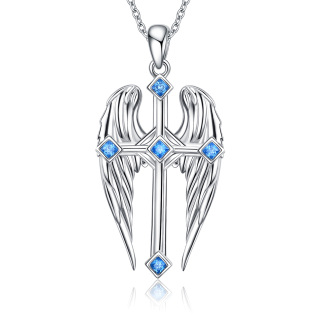 Sterling Silver Zircon Cross Pendant Necklace-18