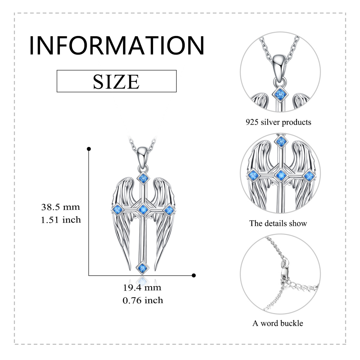 Sterling Silber Zirkon-Kreuz-Anhänger Halskette-5