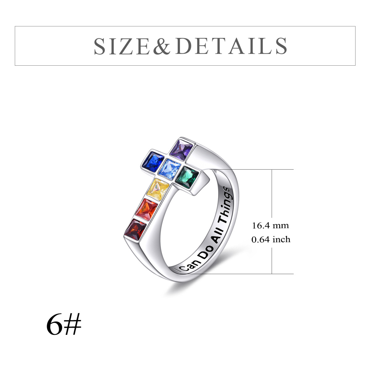 Sterling Silver Zircon Cross Ring-5