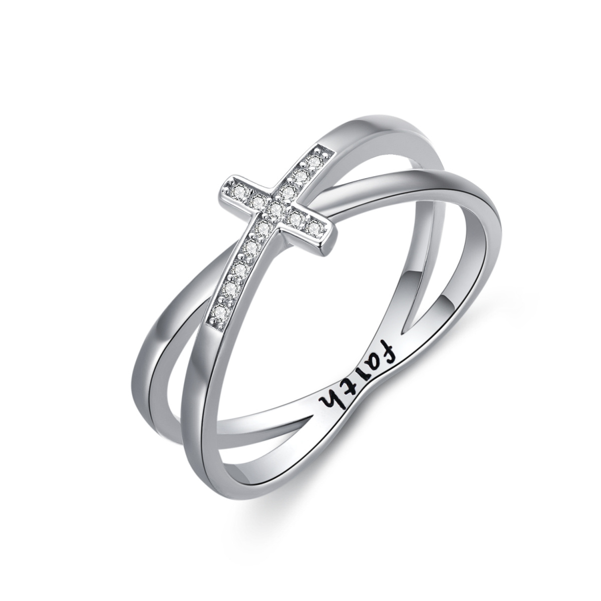 Sterling Silver Zircon Cross Ring-1