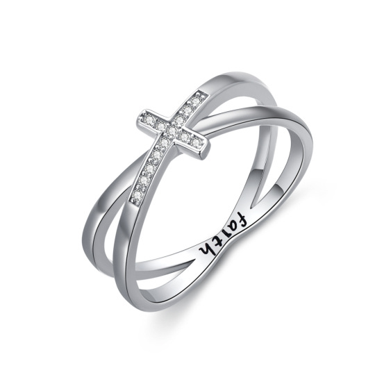 Bague en argent sterling avec croix en zircon