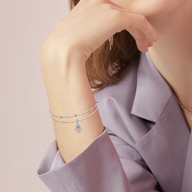 Sterling zilveren zirkoon duivelsoog gelaagde armband-2