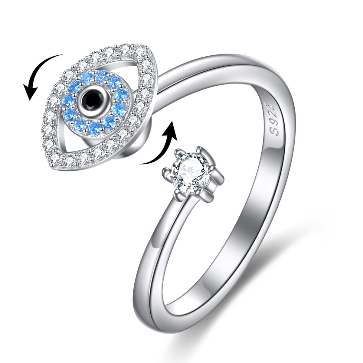 Sterling Silver Zircon Devil's Eye Open Ring-1