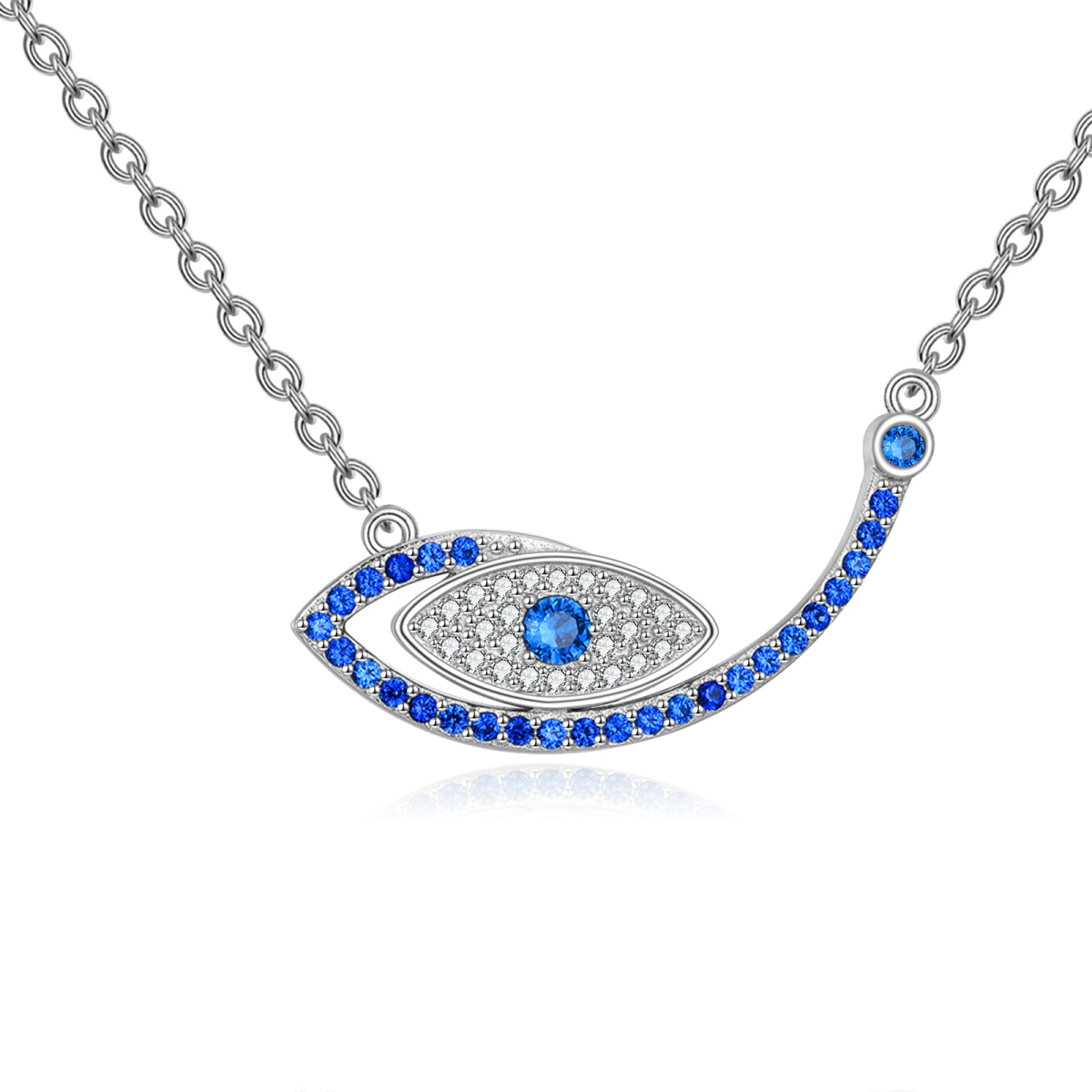 Sterling Silver Zircon Devil's Eye Pendant Necklace-1