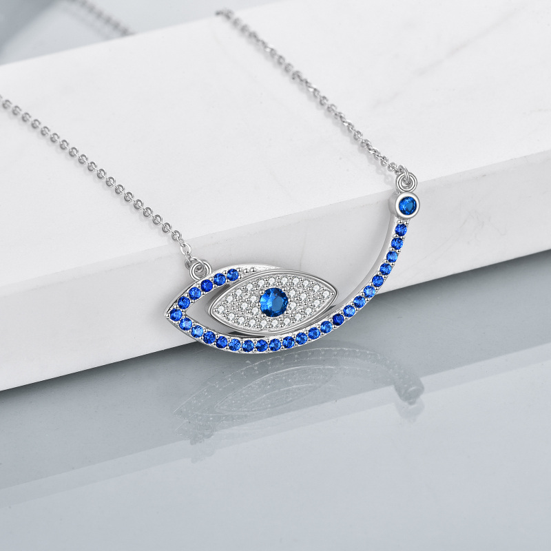 Sterling Silver Zircon Devil's Eye Pendant Necklace-3