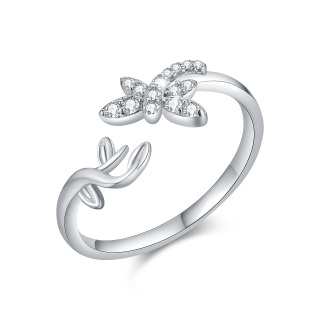 Sterling Silver Zircon Dragonfly Open Ring-2