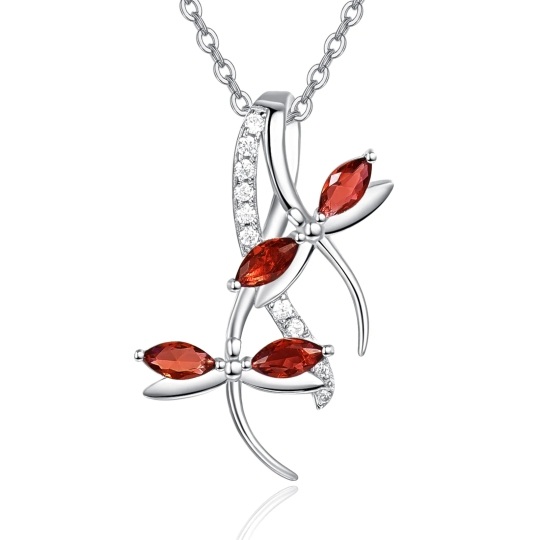 Sterling Silver Zircon Dragonfly Pendant Necklace