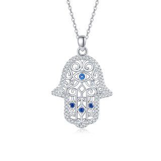 Sterling Silver Zircon Evil Eye & Hamsa Hand Pendant Necklace-31