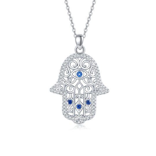 Sterling Silver Zircon Evil Eye & Hamsa Hand Pendant Necklace