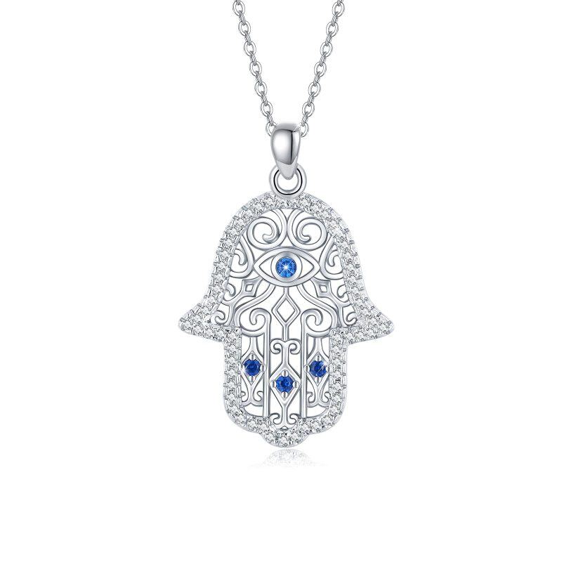 Collar con colgante de mano de Hamsa de ojo malvado de plata de ley con circonitas