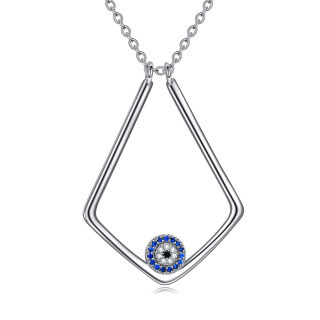 Sterling Silver Zircon Evil Eye & Ring Holder Pendant Necklace-18