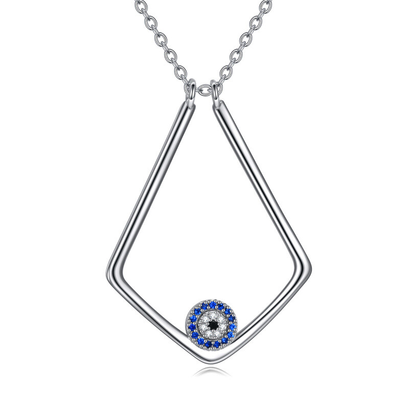 Sterling Silver Zircon Evil Eye & Ring Holder Pendant Necklace-9