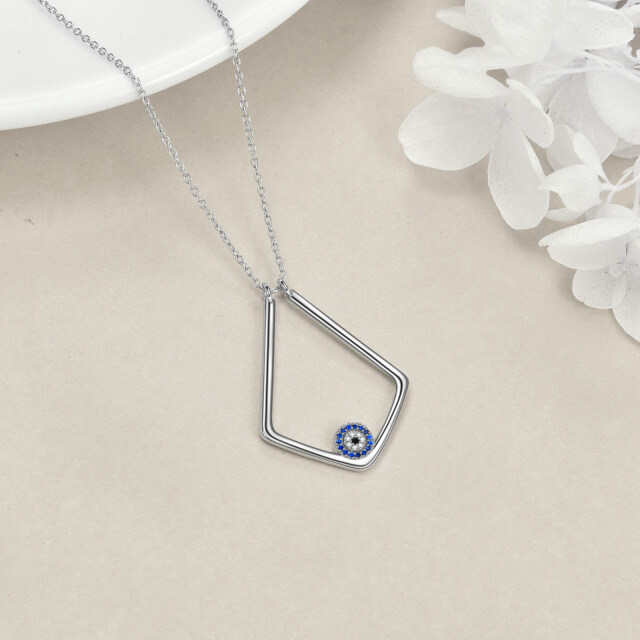 Sterling Silver Zircon Evil Eye & Ring Holder Pendant Necklace-3