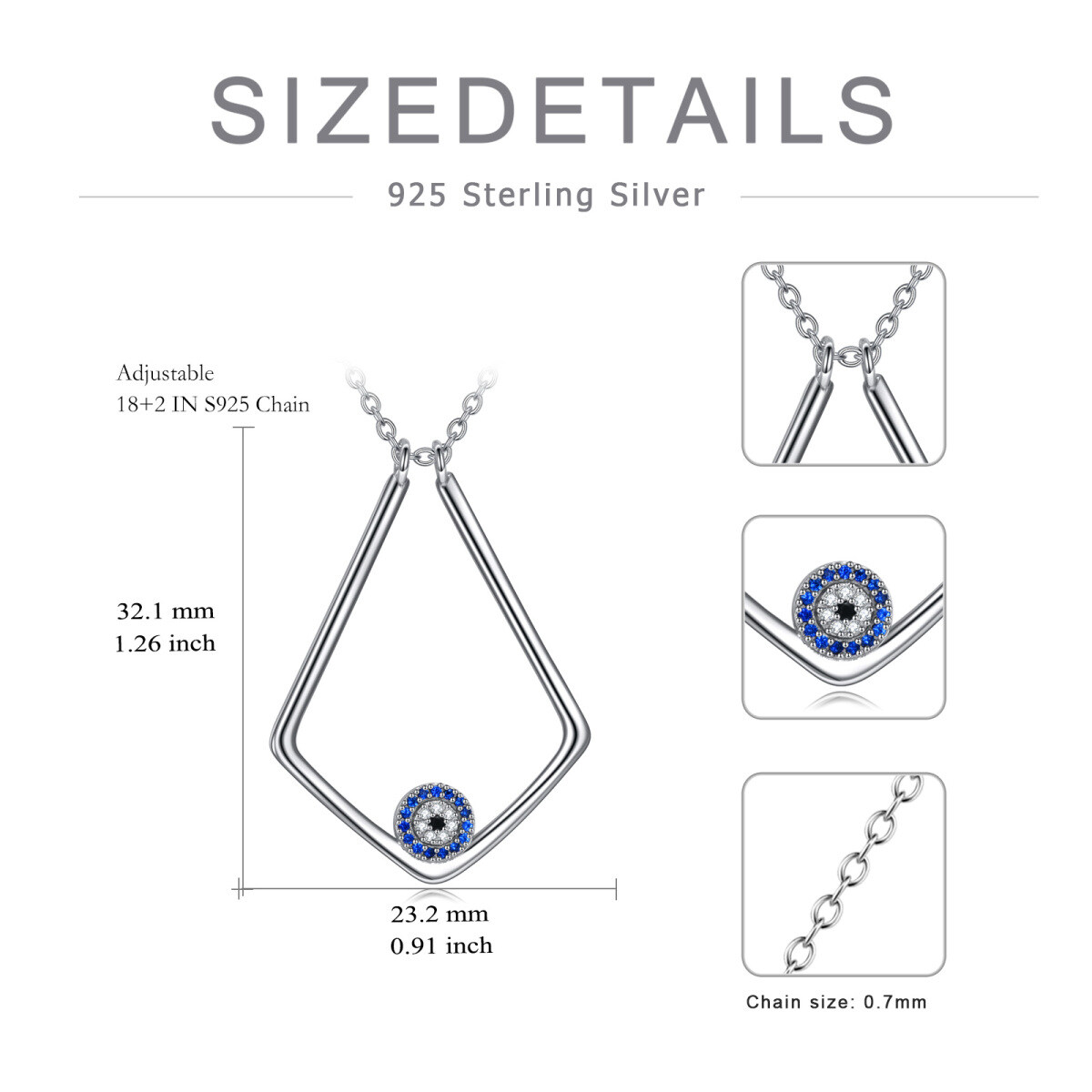 Sterling Silber Zirkon Evil Eye & Ring Halter Anhänger Halskette-4