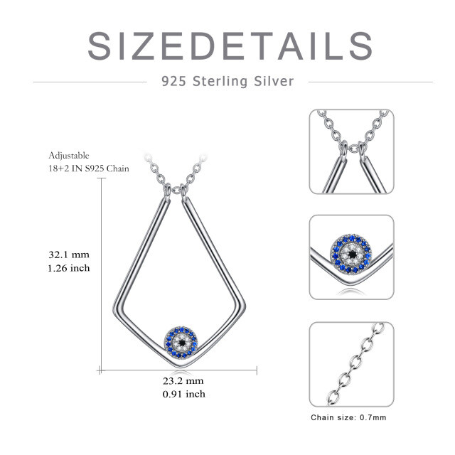 Sterling Silver Zircon Evil Eye & Ring Holder Pendant Necklace-4