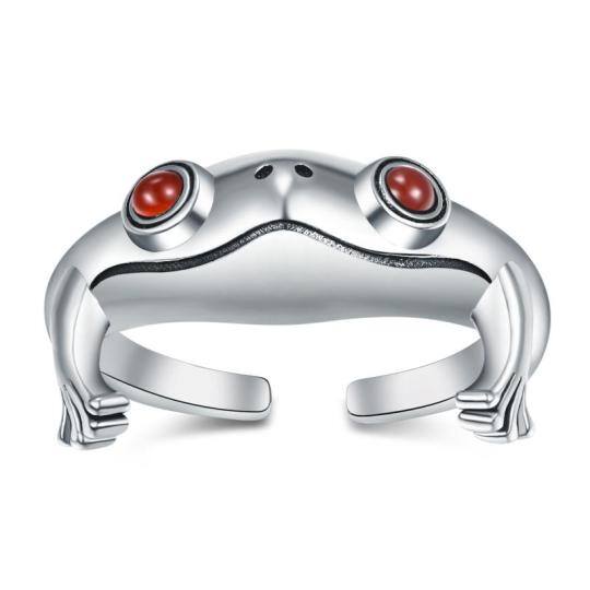 Bague ouverte en argent sterling avec zircon et grenouille