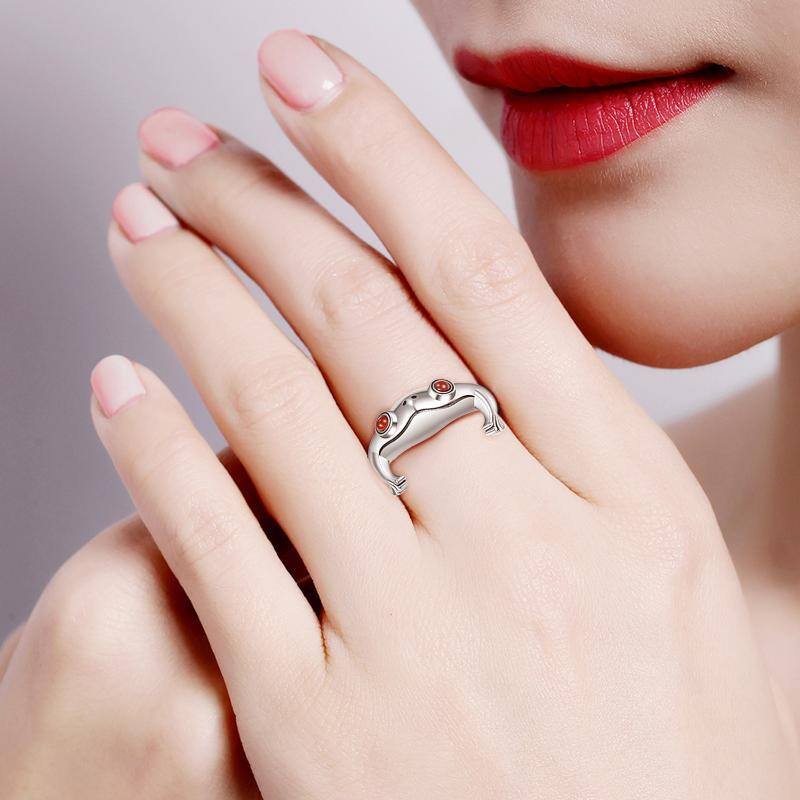 Sterling Silver Zircon Frog Open Ring-2