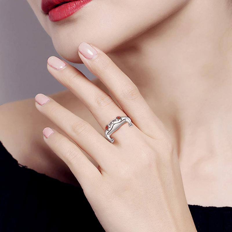 Sterling Silver Zircon Frog Open Ring-3