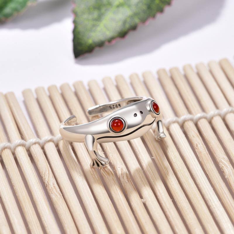 Sterling Silver Zircon Frog Open Ring-4
