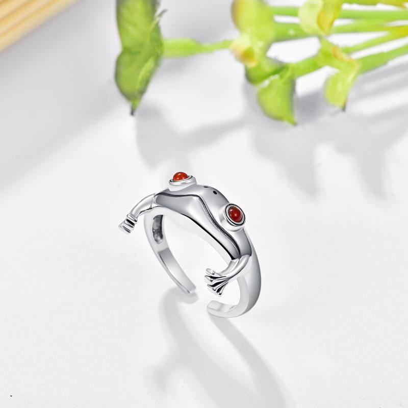 Sterling Silver Zircon Frog Open Ring-5