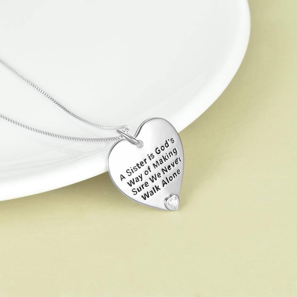 Sterling Silver Zircon Heart Pendant Necklace with Engraved Word-3