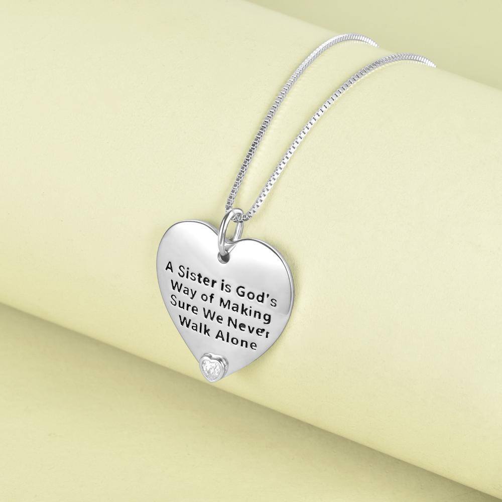 Sterling Silver Zircon Heart Pendant Necklace with Engraved Word-4