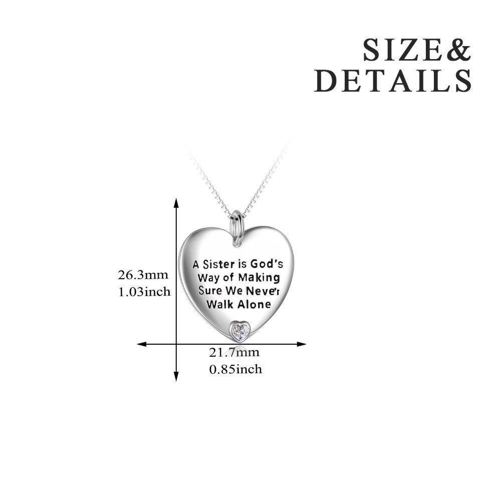 Sterling Silver Zircon Heart Pendant Necklace with Engraved Word-5