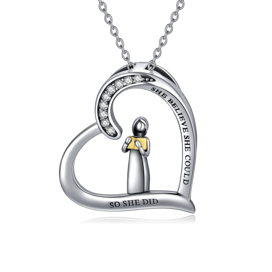 Collana con ciondolo a cuore in argento sterling e zirconi con parola incisa