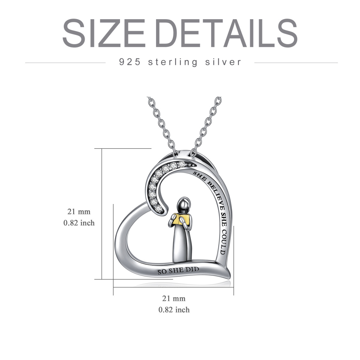 Collier en argent sterling avec pendentif en forme de coeur en zircon et mot gravé-4