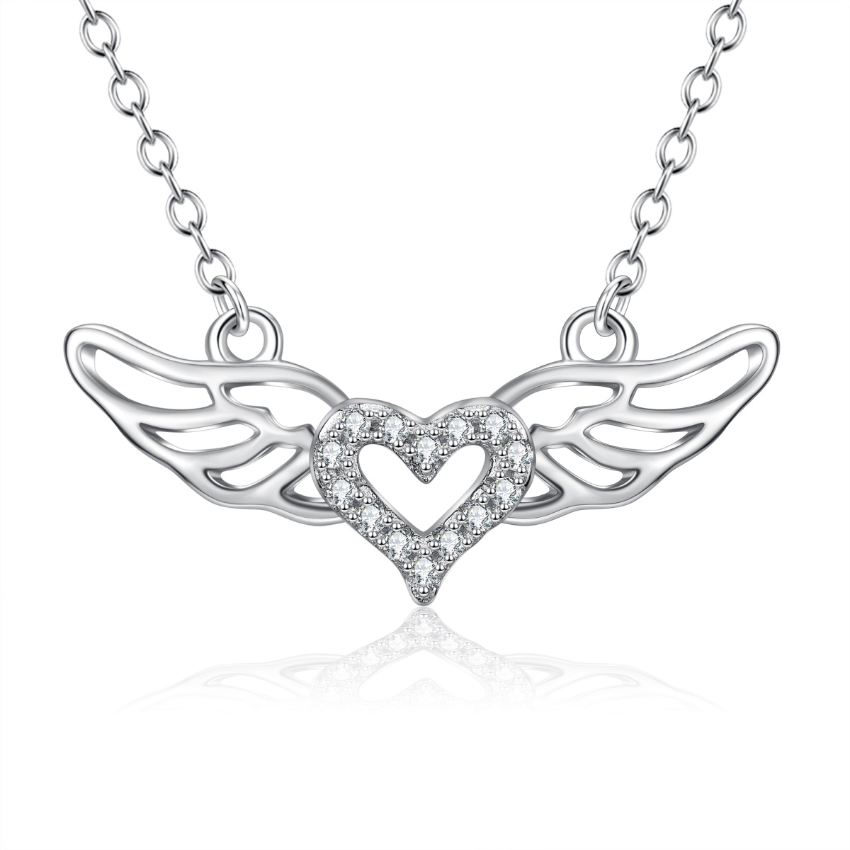 Collar con colgante de corazón de circonitas en plata de ley-1