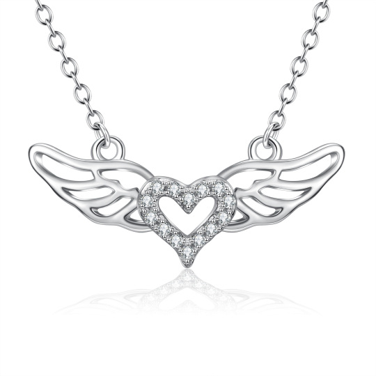 Collier pendentif coeur en argent sterling et zircon