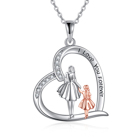 Sterling Silver Zircon Heart Pendant Necklace with Engraved Word