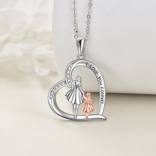 Sterling Silver Zircon Heart Pendant Necklace with Engraved Word-4