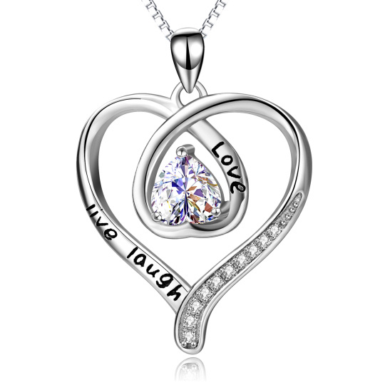 Sterling Silver Zircon Heart Pendant Necklace