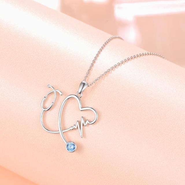 Collier en argent sterling avec pendentif coeur en zircon et stéthoscope-3