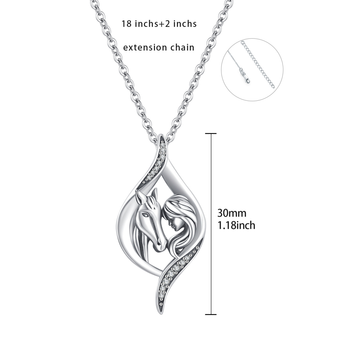 Collier en argent sterling avec pendentif en forme de goutte cheval et fille en zircon-7