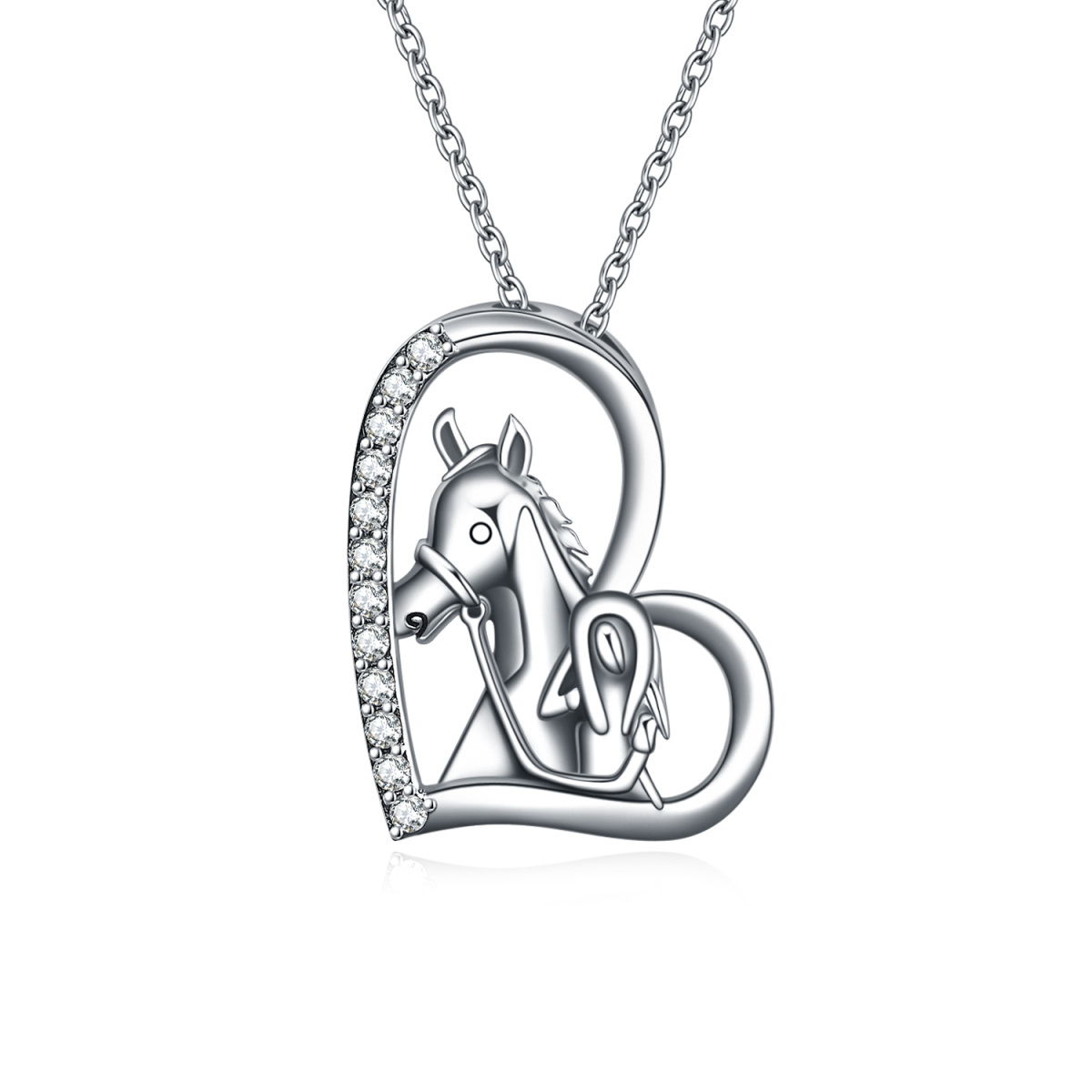 Sterling Silver Zircon Horse Pendant Necklace-1