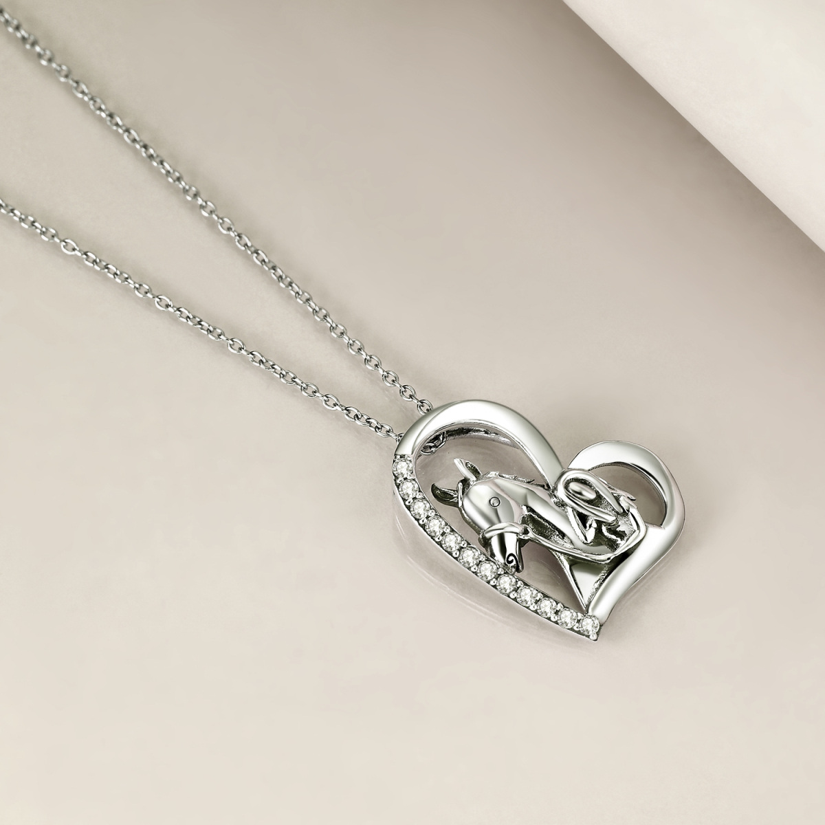 Sterling Silver Zircon Horse Pendant Necklace-3