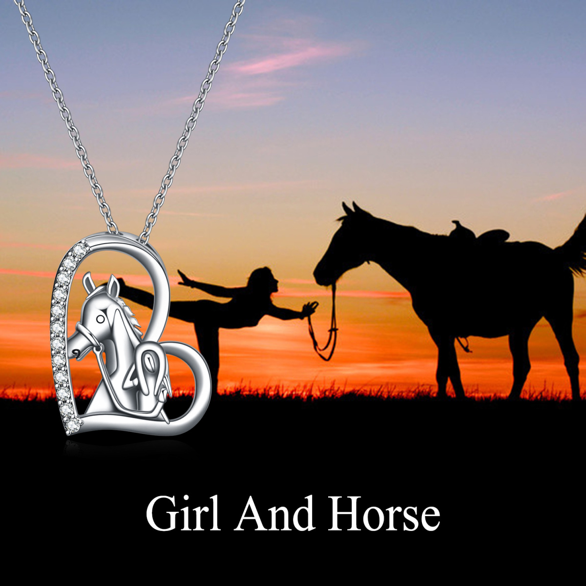 Collier pendentif cheval en argent sterling et zircon-6