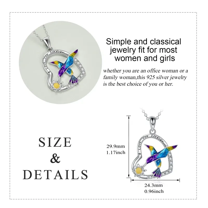Colar feminino com pingente de girassol e zircônia em dois tons de prata esterlina-5