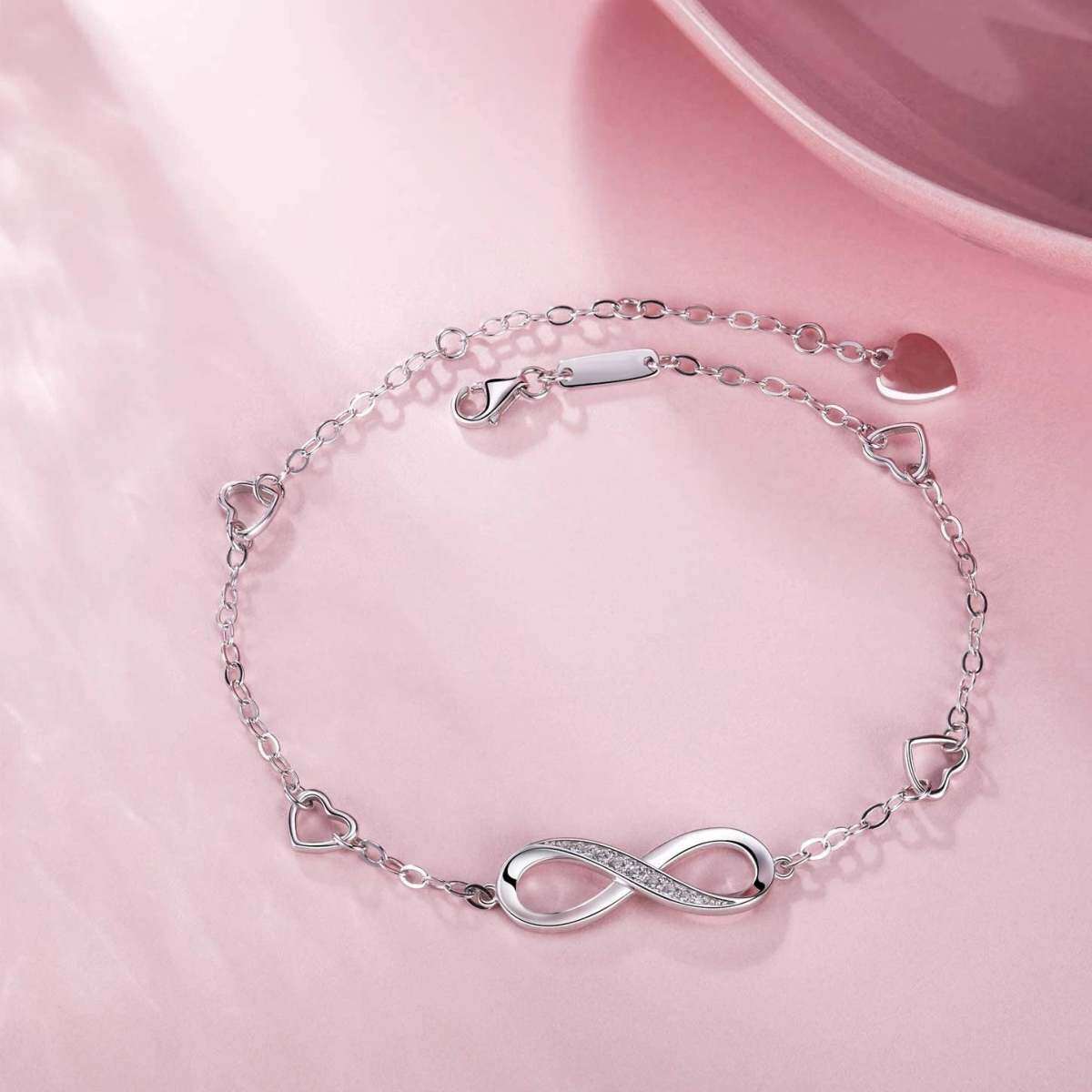 Sterling Silber Zirkon Unendliches Symbol Anhänger Armband-3