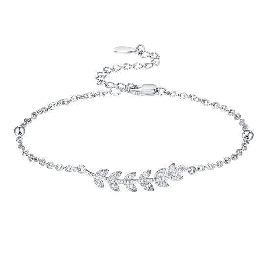 Bracciale a catena a maglie strette con foglie di zircone in argento sterling