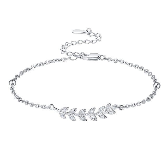 Bracelet en argent sterling avec Zircon Leaves Curb Link Chain-1