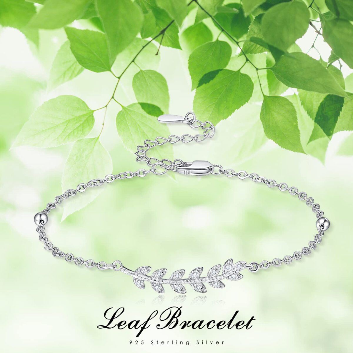 Bracciale a catena a maglie strette con foglie di zircone in argento sterling-3