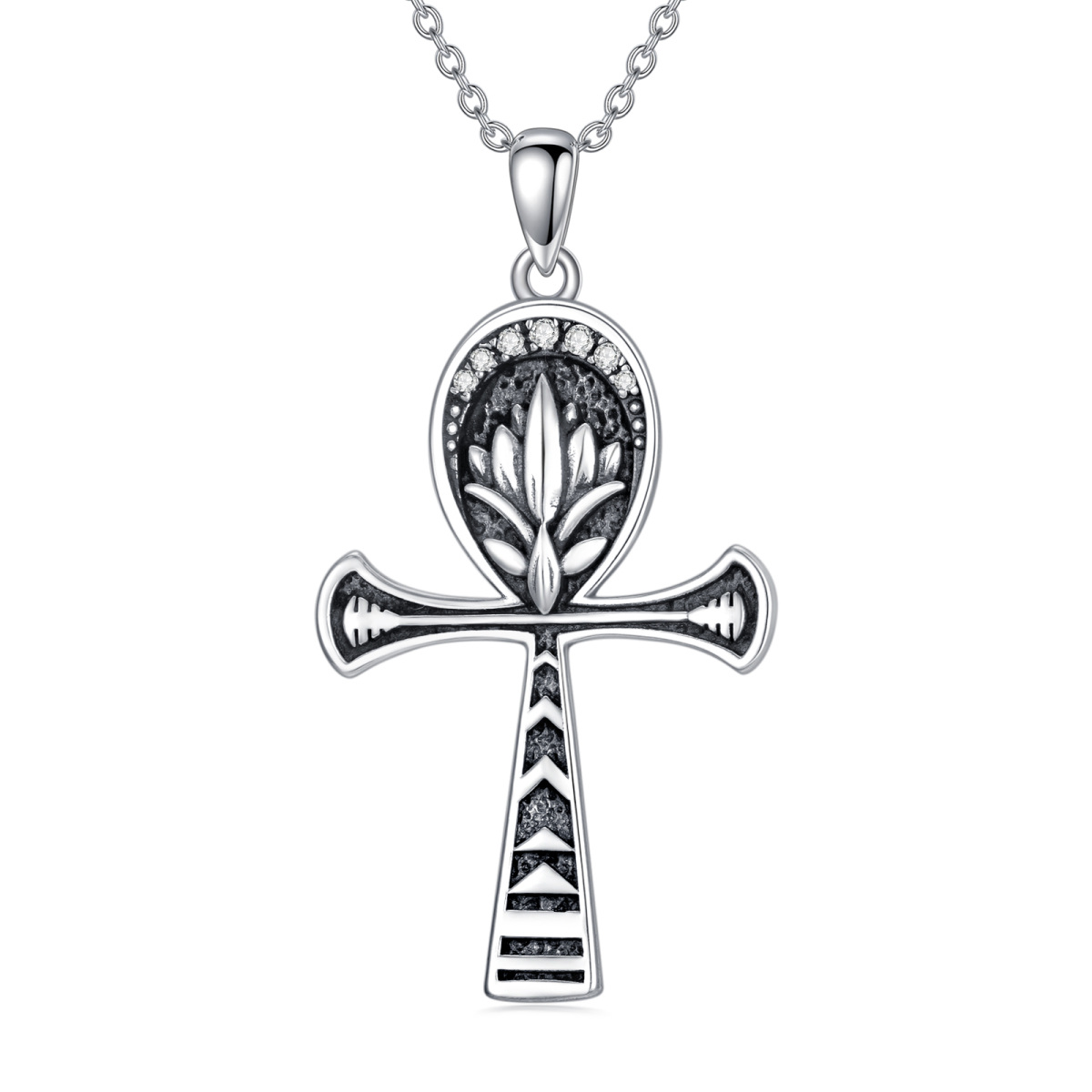 Collier en argent sterling avec pendentif Lotus et Ankh en zircon-1